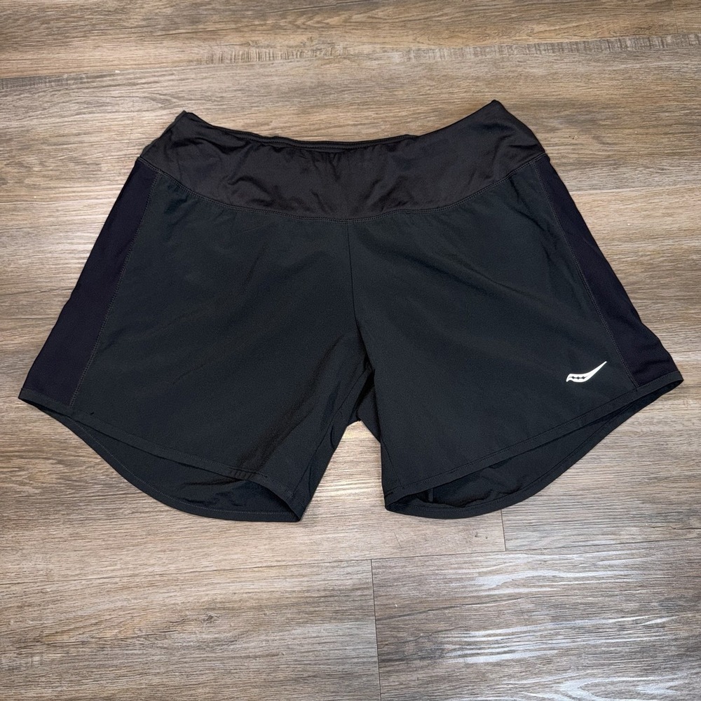 Saucony Black Running Shorts Womens Medium Lined Drawstring Pockets Activewear